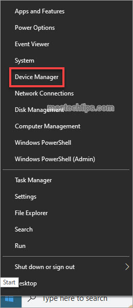 open device manager from start menu