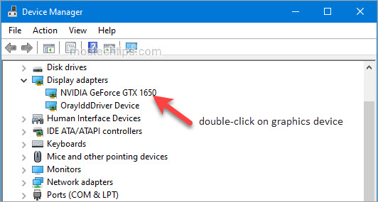 open graphics device properties window