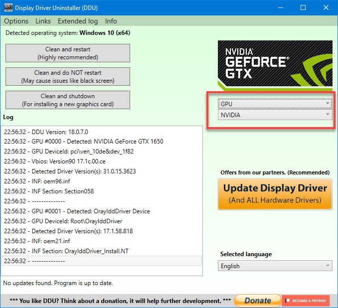 uninstall nvidia graphics driver using ddu